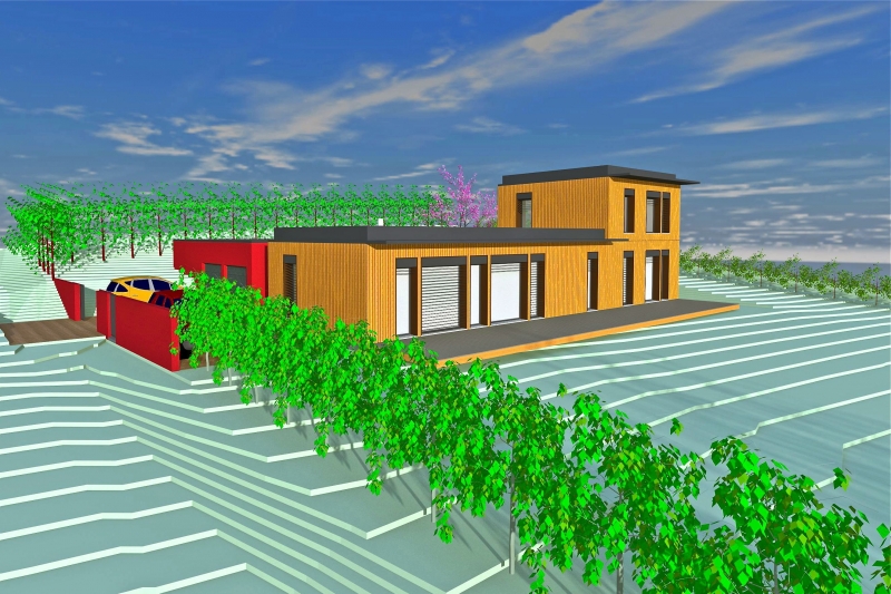 Projet D. &agrave; Moissat (63 190).
Maison contemporaine bioclimatique, &eacute;cologique et passive en p&eacute;riph&eacute;rie de bourg.